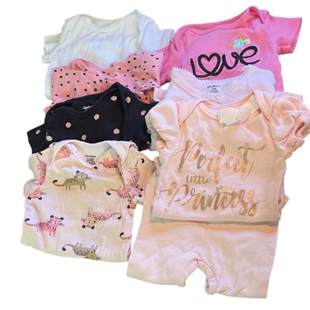 Baby Girl Outfit Bundle 8 Pieces Bodysuits Pants Top Pink White Black Leopard‎